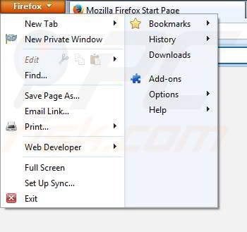 Removing FindMeFreebies from Mozilla Firefox step 1