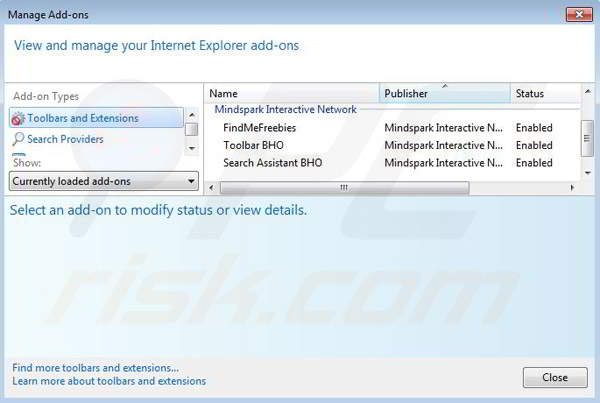 Removing FindMeFreebies from Internet Explorer step 2