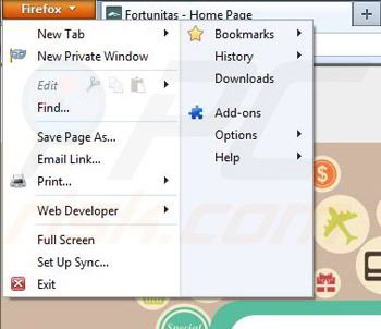 Removing Fortunitas from Mozilla Firefox step 1