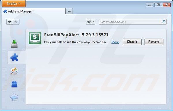 Removing Freebillpayalert toolabr from Mozilla Firefox extensions