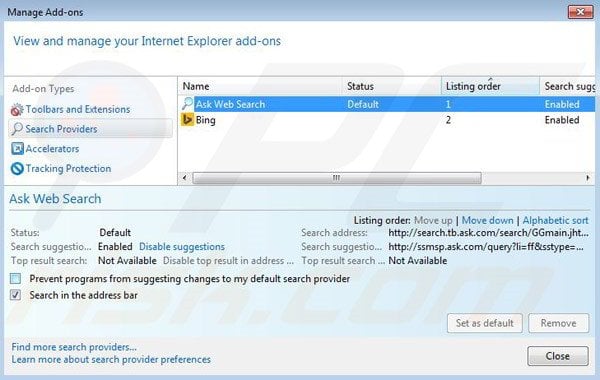 Removing freepaybillalert toolbar from Internet Explorer default search engine
