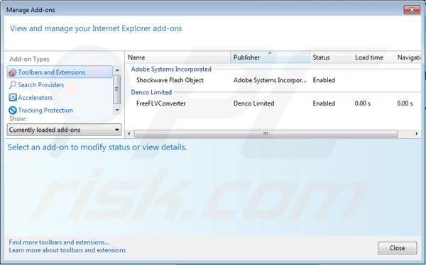 Removing Free FLV converter from Intenret Explorer step 2