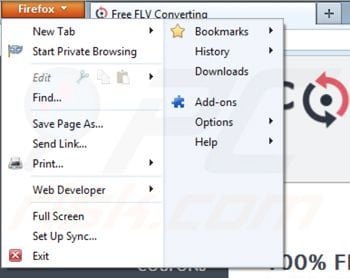 Removing Free FLV converter from Mozilla Firefox step 1