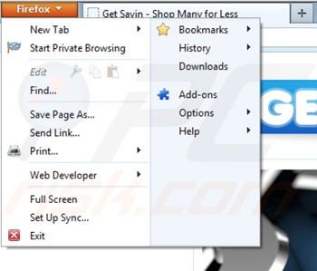 Removing getsav-in ads from Mozilla Firefox step 1