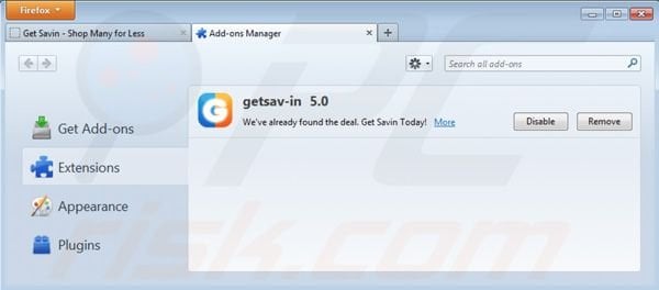 Removing getsav-in ads from Mozilla Firefox step 2