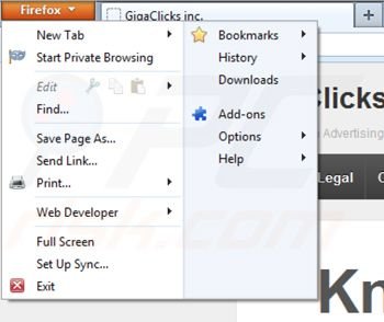 Removing Gigaclicks Crawler from Mozilla Firefox step 1