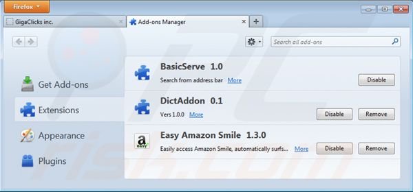Removing Gigaclicks Crawler from Mozilla Firefox step 2
