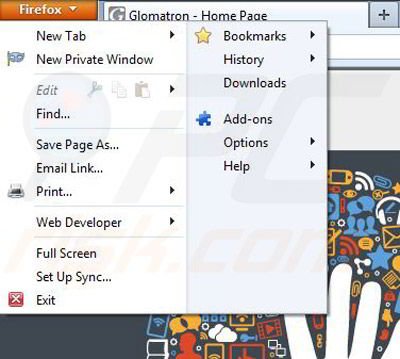 Removing Glomatron from Mozilla Firefox step 1