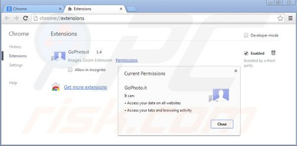 Removing gophoto.it from Google Chrome step 2
