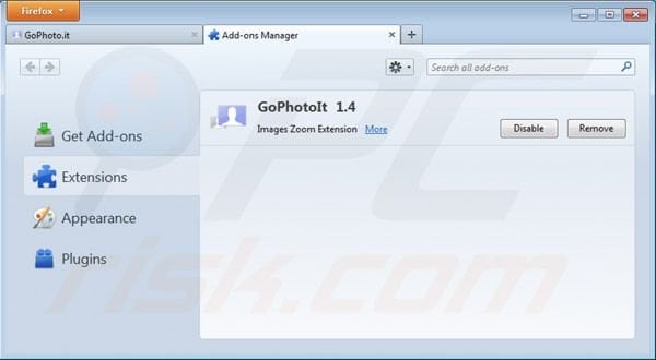 Removing gophoto.it from Mozilla Firefox step 2