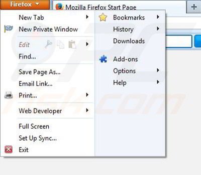 Removing HistoryBoss from Mozilla Firefox step 1