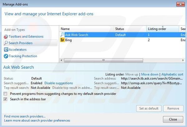 Removing HistoryBoss from Internet Explorer step 4