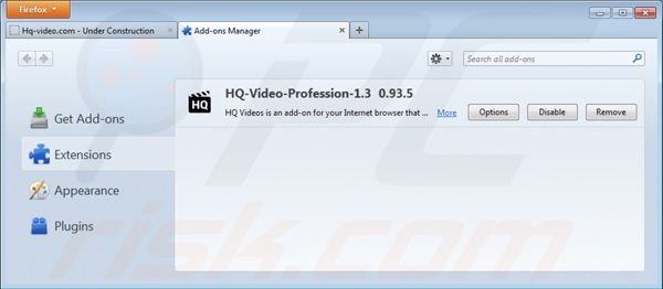 Removing HQ Video Professional from Mozilla Firefox step 2