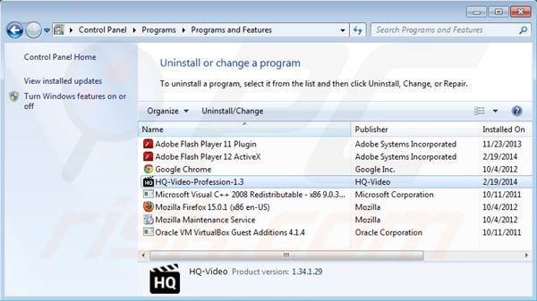 HQ Video Professional uninstall using Control Panel