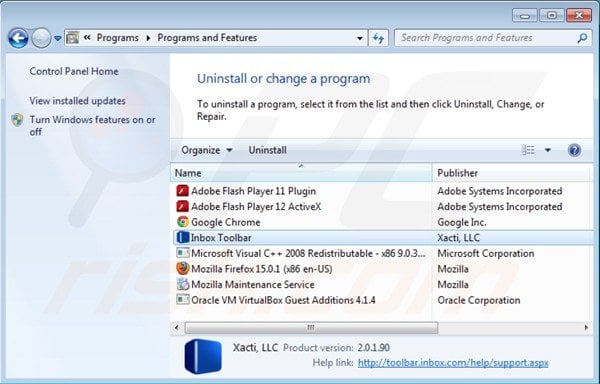 inbox toolbar uninstall via Control Panel
