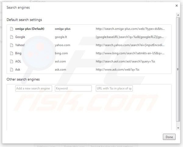 Removing inspsearch.com redirect virus from Google Chrome default search settings