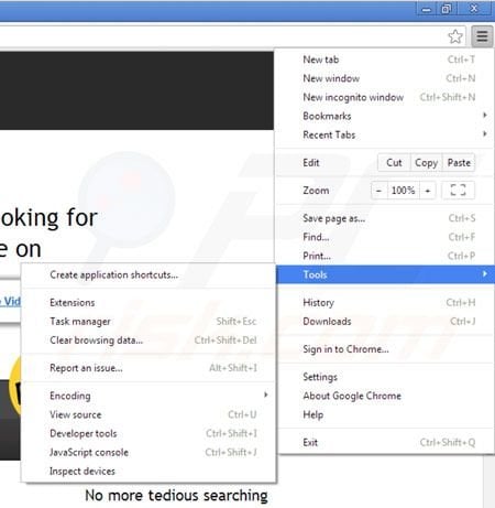 Removing iWebar from Google Chrome step 1