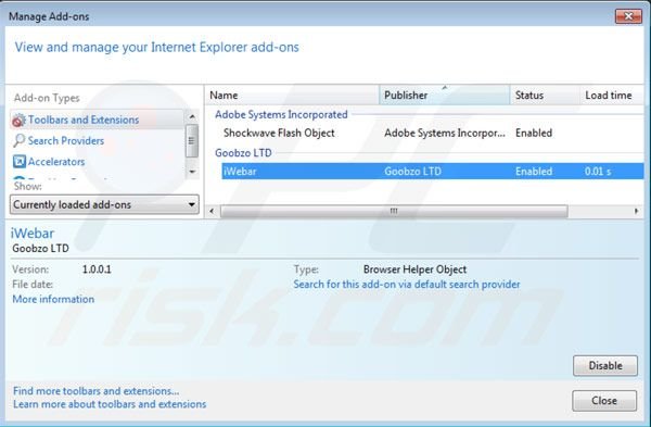 Removing iWebar from Internet Explorer step 2