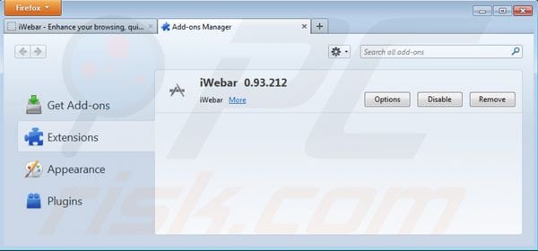 Removing iWebar from Mozilla Firefox step 2