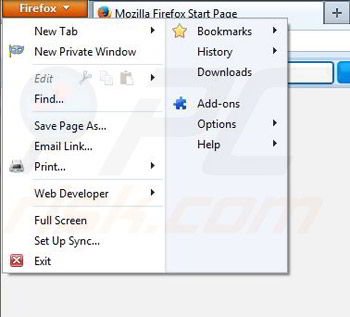 Removing iWon from Mozilla Firefox step 1
