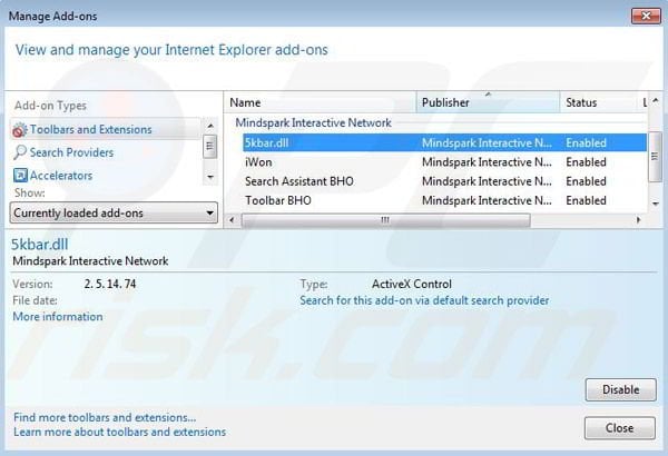 Removing iWon from Internet Explorer step 2