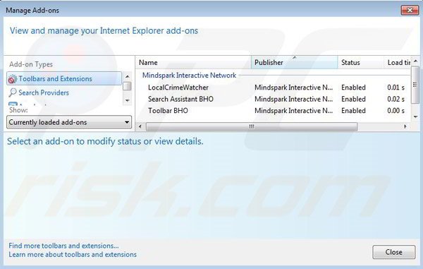 Removing LocalCrimeWatcher from Internet Explorer step 2