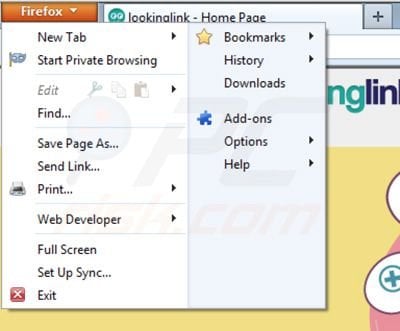 Removing Lookinglink ads from Mozilla Firefox step 1