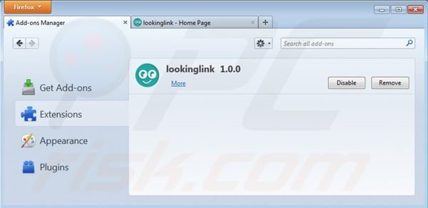 Removing Lookinglink ads from Mozilla Firefox step 2