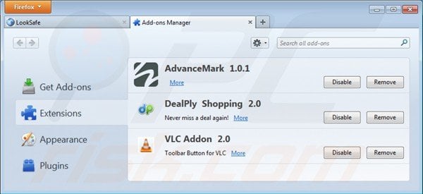 Removing looksafesearch.com from Mozilla Firefox extensions