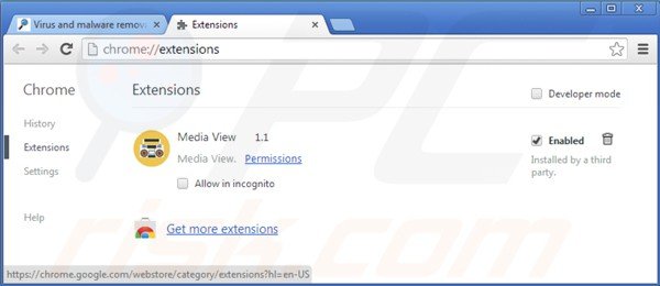 Removing Media View from Google Chrome step 2