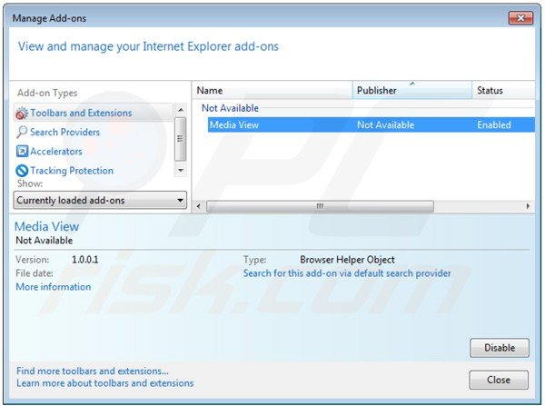 Removing media view from Internet Explorer step 2