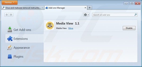 Removing media view from Mozilla Firefox step 2