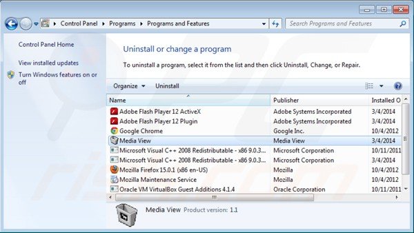 Media view uninstall via Control Panel