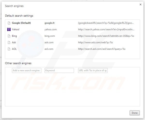Removing mefeedia from Google Chrome default search engine settings