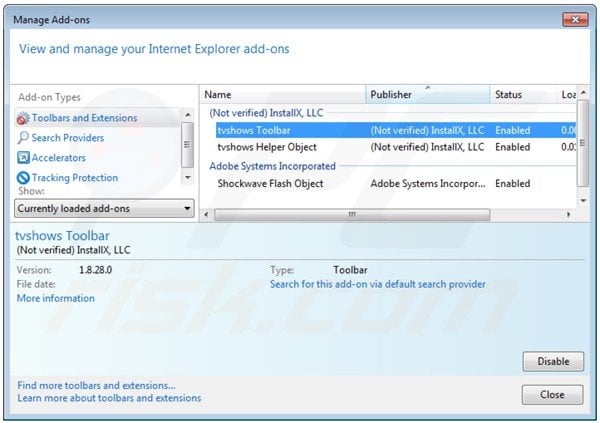 Removing mefeedia toolbar from Internet Explorer extensions