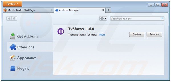 Removing mefeedia toolbar from Mozilla Firefox extensions