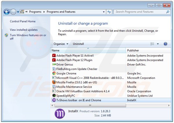 mefeedia toolbar uninstall via Control Panel