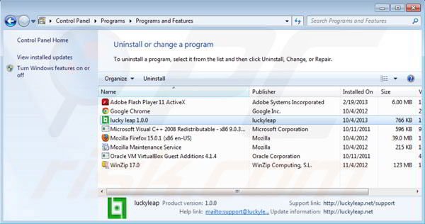 Removing Mobeema Virus via control panel