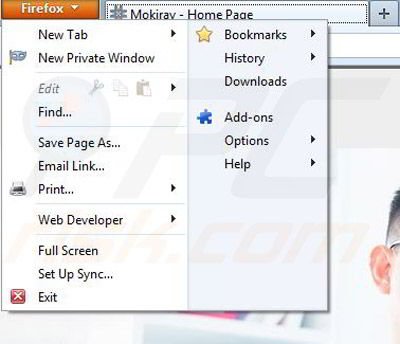 Removing Mokiray from Mozilla Firefox step 1