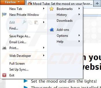 Removing Mood Tube from Mozilla Firefox step 1