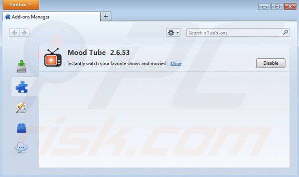 Removing Mood Tube from Mozilla Firefox step 2
