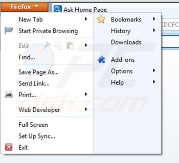 Removing motitags toolbar from Mozilla Firefox extensions step 1