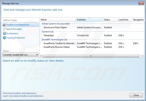 Removing mysearch.sweetpacks.com from Internet Explorer extensions