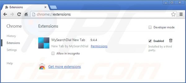 Removing mysearchdial.com from Google Chrome extensions