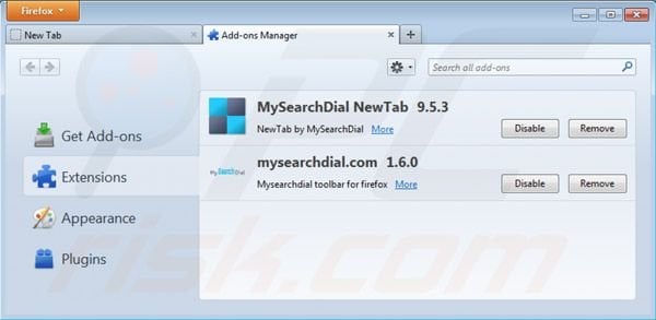 Removing mysearchdial.com from Mozilla Firefox extensions