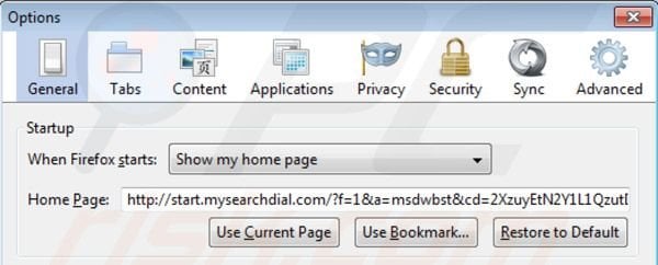 Removing mysearchdial.com from Mozilla Firefox homepage