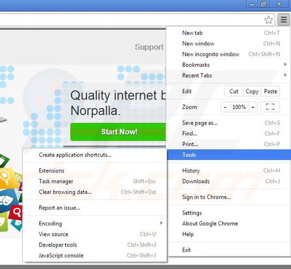 Removing Norpalla from Google Chrome step 1