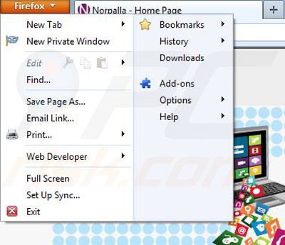 Removing Norpalla from Mozilla Firefox step 1