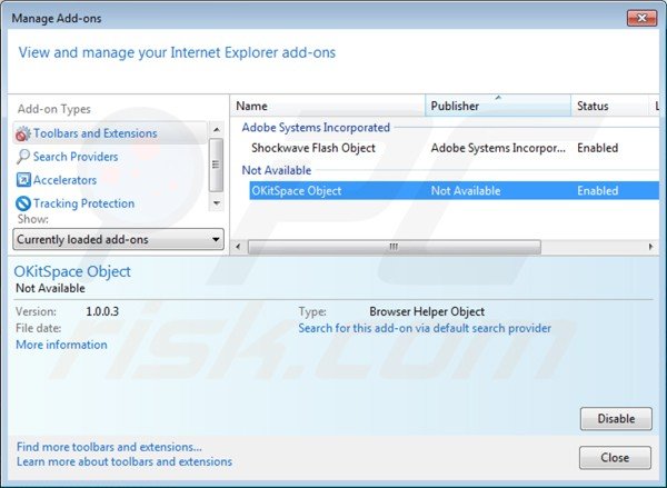 Removing okitspace from Internet Explorer step 2