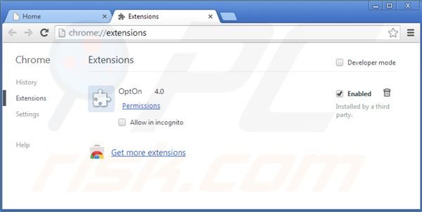 Removing opton add-on from Google Chrome step 2